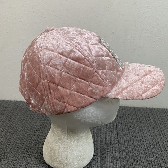 Justice Baseball Hat Girls One Size Light Pink Velour Quilted Bejeweled Initial - Picture 8 of 13